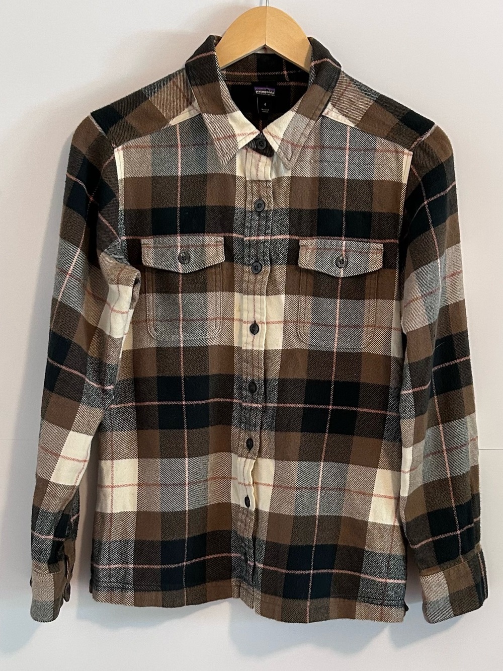 Women’s Plaid Button-Up Flannel Shirt Jacket - Brown/Cream - Picture 2 of 13